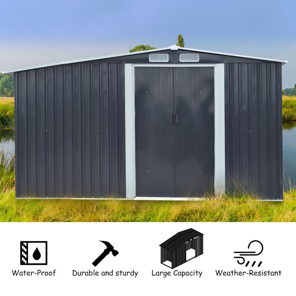 4×8/ 6×8 / 8×8/ 10×8ft Steel Garden Storage Bike Shed with Gable Roof Top Air Circulation Design - House Comfort