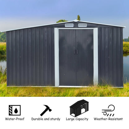 4×8/ 6×8 / 8×8/ 10×8ft Steel Garden Storage Bike Shed with Gable Roof Top Air Circulation Design - House Comfort