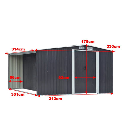 4×8/ 6×8 / 8×8/ 10×8ft Steel Garden Storage Bike Shed with Gable Roof Top Air Circulation Design - House Comfort