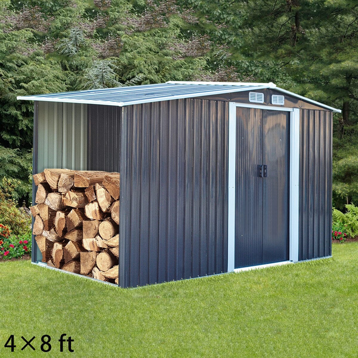 4×8/ 6×8 / 8×8/ 10×8ft Steel Garden Storage Bike Shed with Gable Roof Top Air Circulation Design - House Comfort