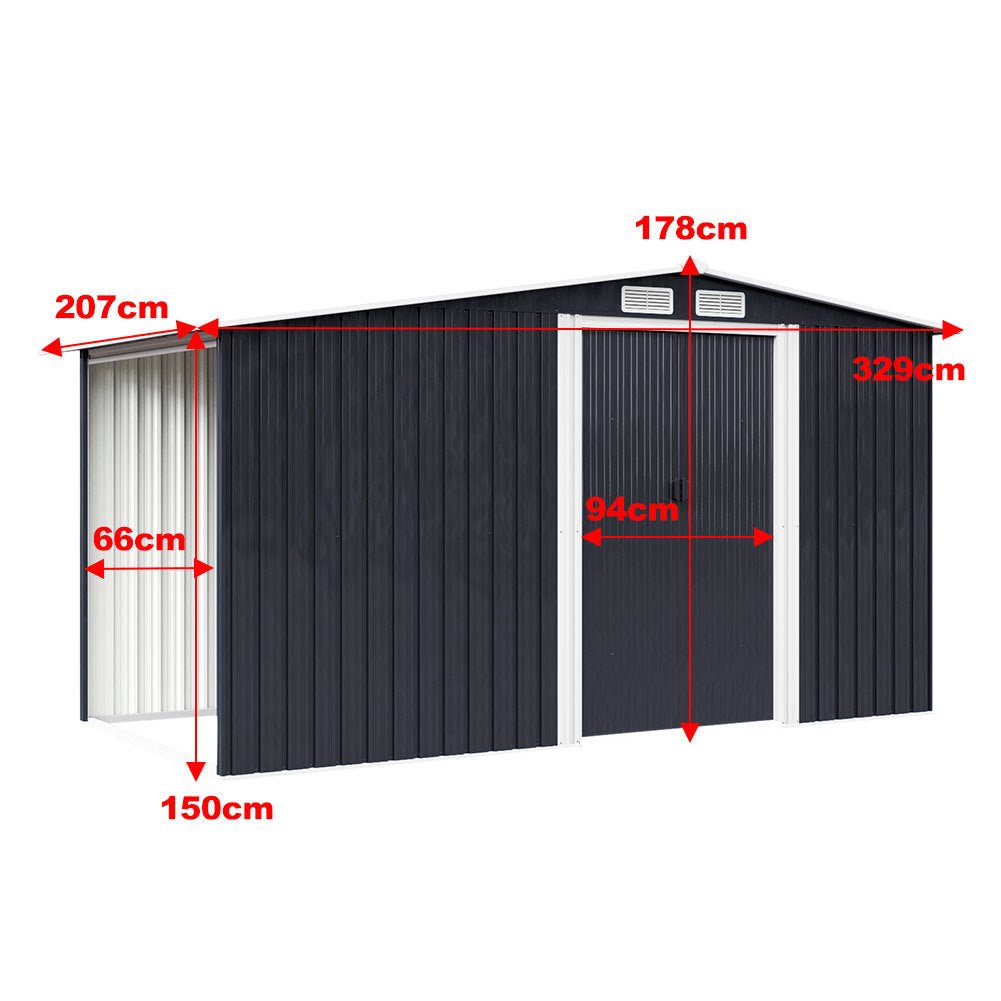 4×8/ 6×8 / 8×8/ 10×8ft Steel Garden Storage Bike Shed with Gable Roof Top Air Circulation Design - House Comfort