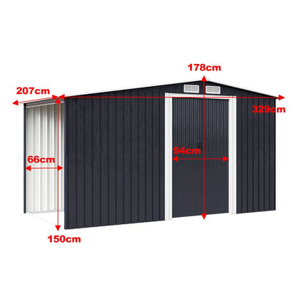 4×8/ 6×8 / 8×8/ 10×8ft Steel Garden Storage Bike Shed with Gable Roof Top Air Circulation Design - House Comfort