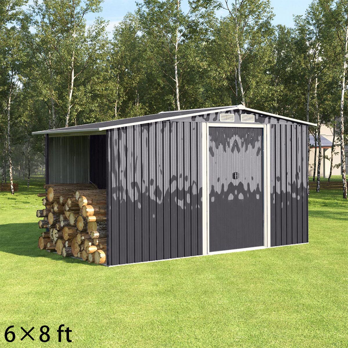 4×8/ 6×8 / 8×8/ 10×8ft Steel Garden Storage Bike Shed with Gable Roof Top Air Circulation Design - House Comfort
