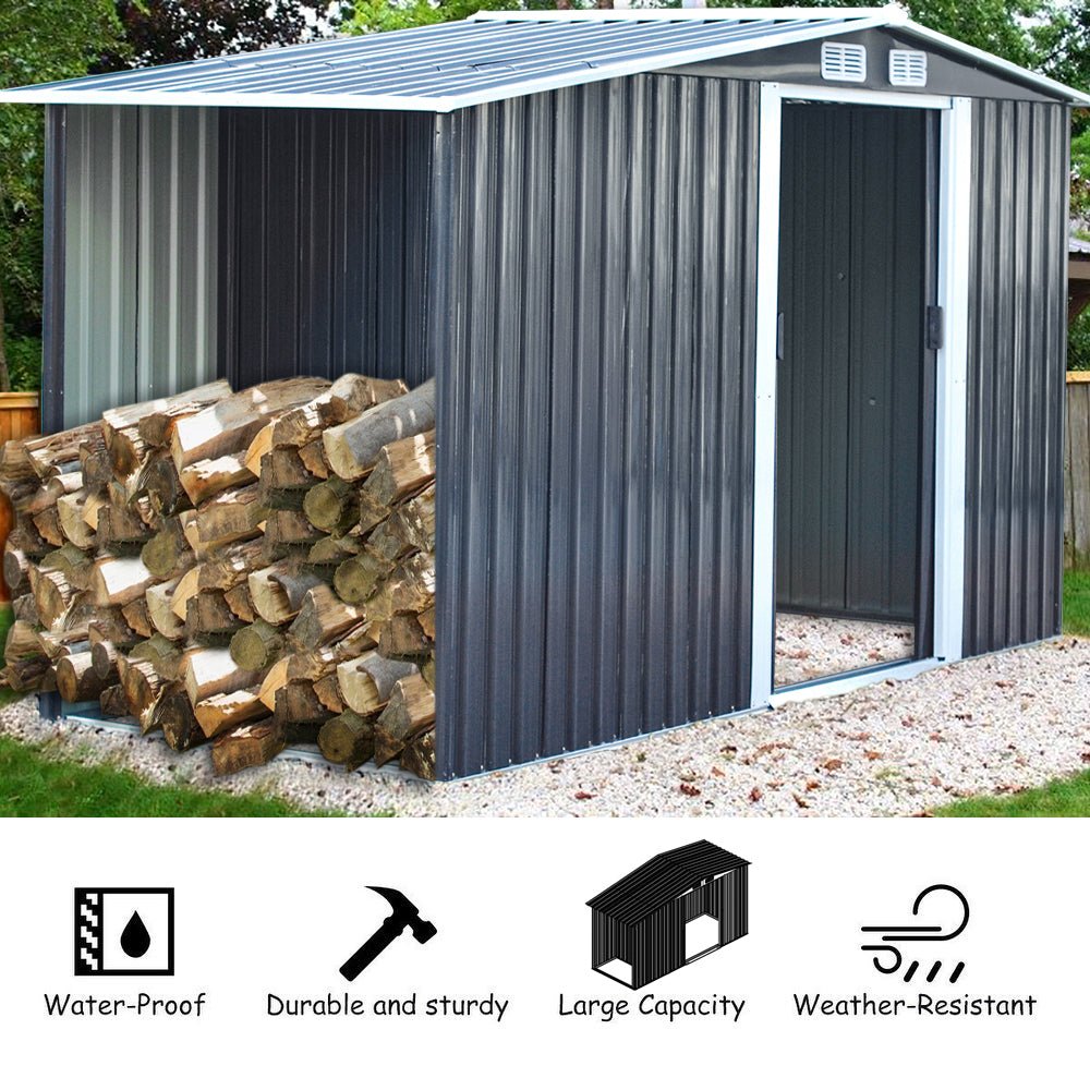4×8/ 6×8 / 8×8/ 10×8ft Steel Garden Storage Bike Shed with Gable Roof Top Air Circulation Design - House Comfort