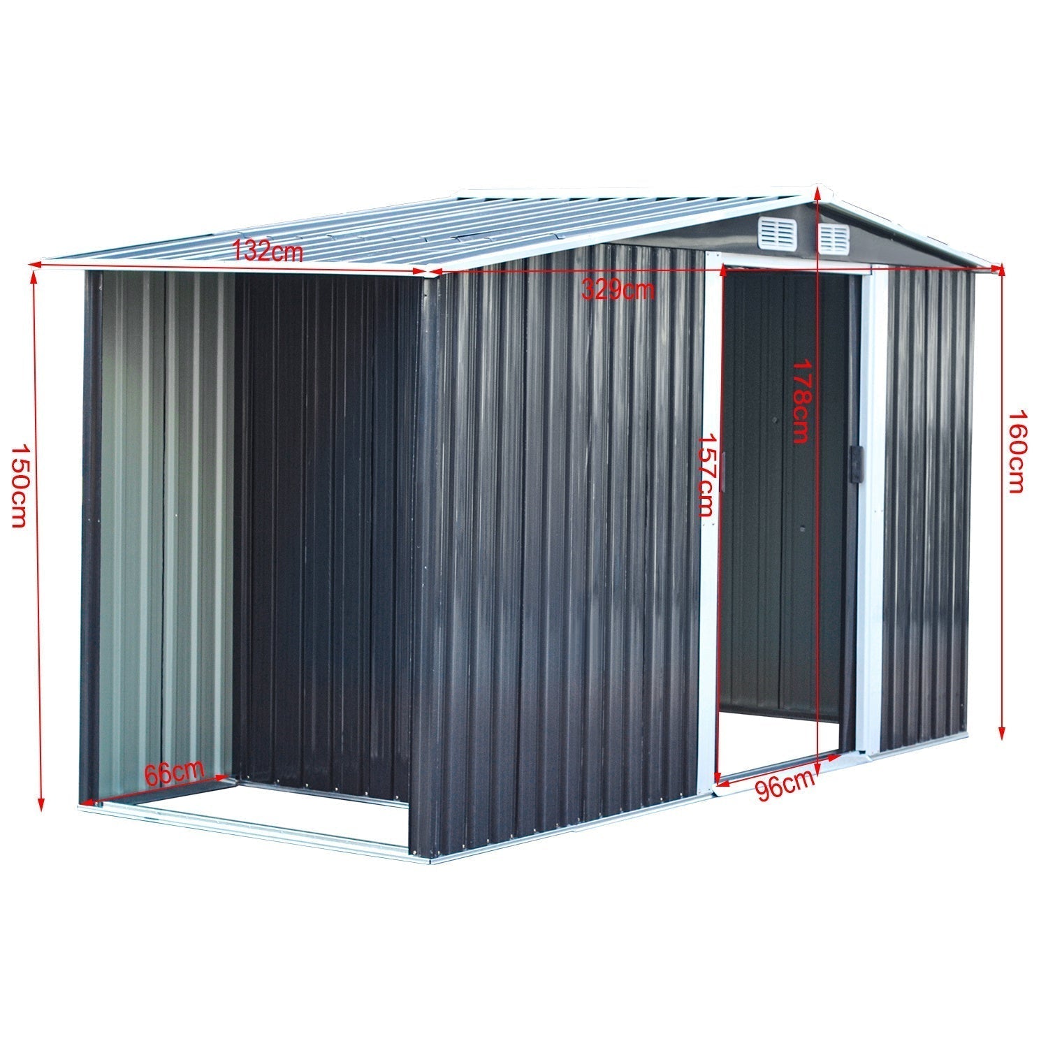 4×8/ 6×8 / 8×8/ 10×8ft Steel Garden Storage Bike Shed with Gable Roof Top Air Circulation Design - House Comfort