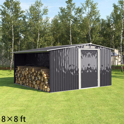 4×8/ 6×8 / 8×8/ 10×8ft Steel Garden Storage Bike Shed with Gable Roof Top Air Circulation Design - House Comfort