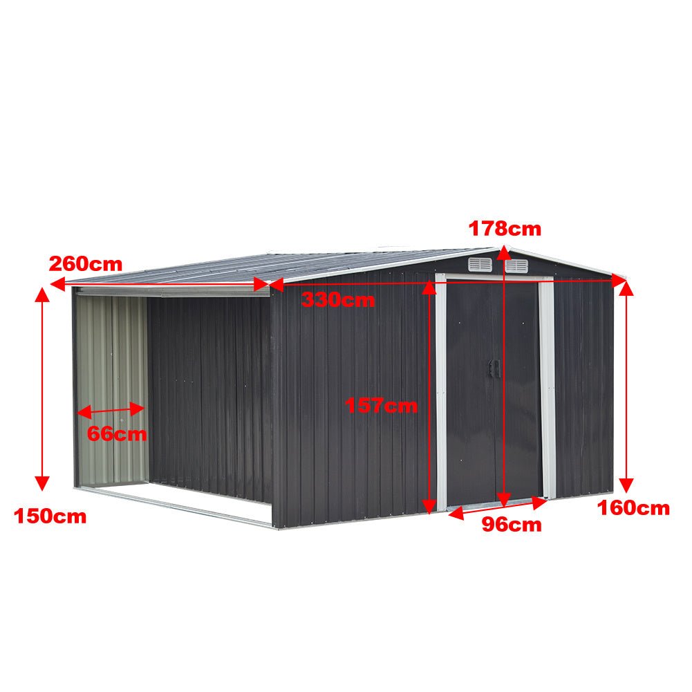4×8/ 6×8 / 8×8/ 10×8ft Steel Garden Storage Bike Shed with Gable Roof Top Air Circulation Design - House Comfort