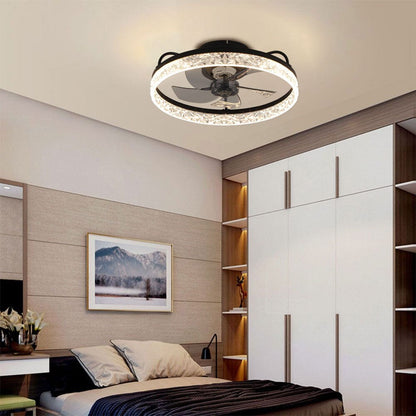 48cm Modern Black Round Crystal Ceiling Fan with Light - House Comfort