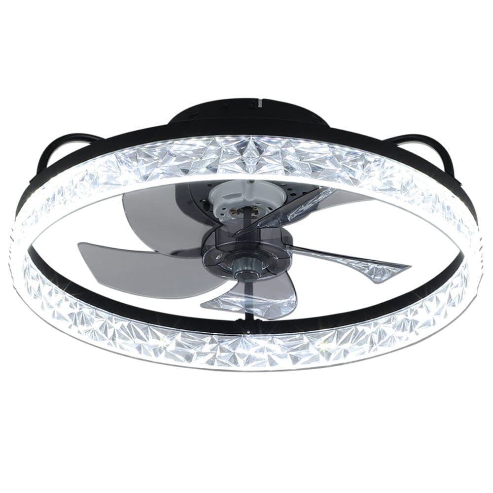 48cm Modern Black Round Crystal Ceiling Fan with Light - House Comfort