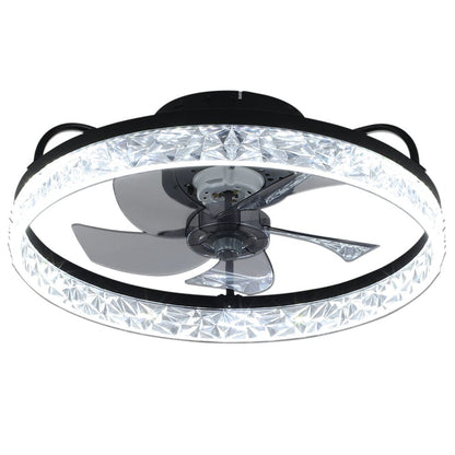48cm Modern Black Round Crystal Ceiling Fan with Light - House Comfort
