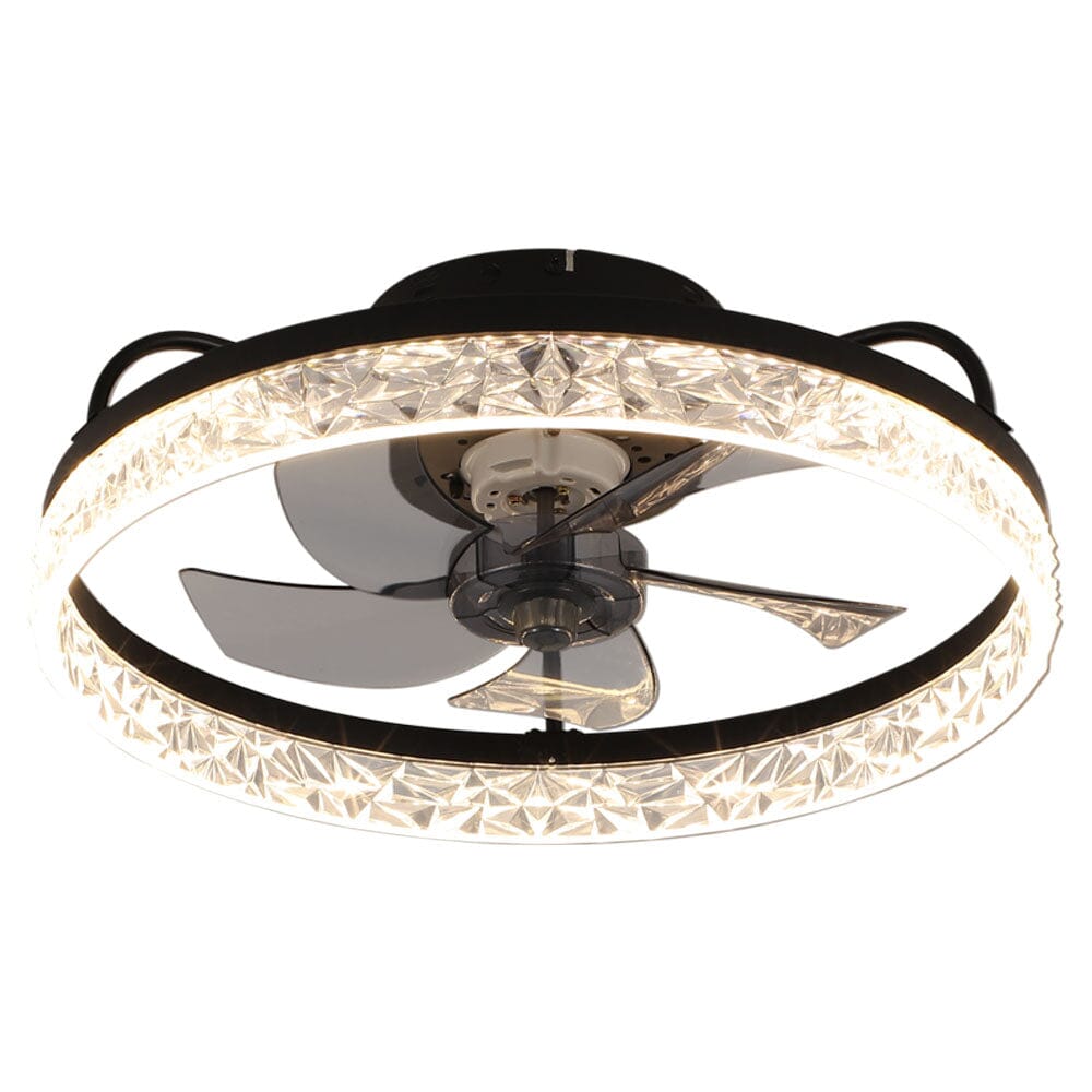 48cm Modern Black Round Crystal Ceiling Fan with Light - House Comfort