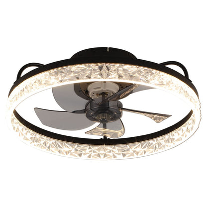 48cm Modern Black Round Crystal Ceiling Fan with Light - House Comfort