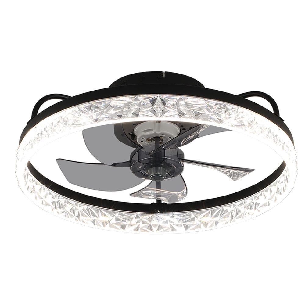 48cm Modern Black Round Crystal Ceiling Fan with Light - House Comfort
