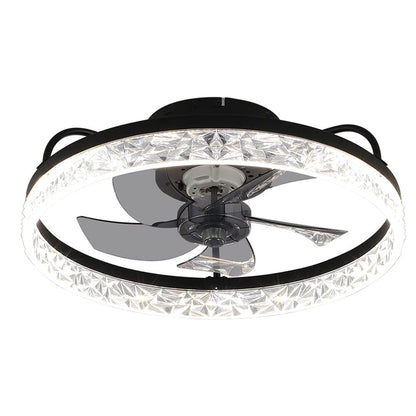 48cm Modern Black Round Crystal Ceiling Fan with Light - House Comfort