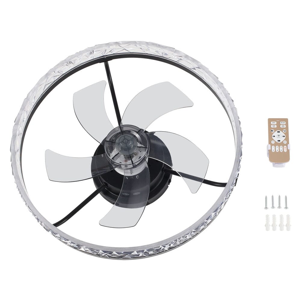 48cm Modern Black Round Crystal Ceiling Fan with Light - House Comfort
