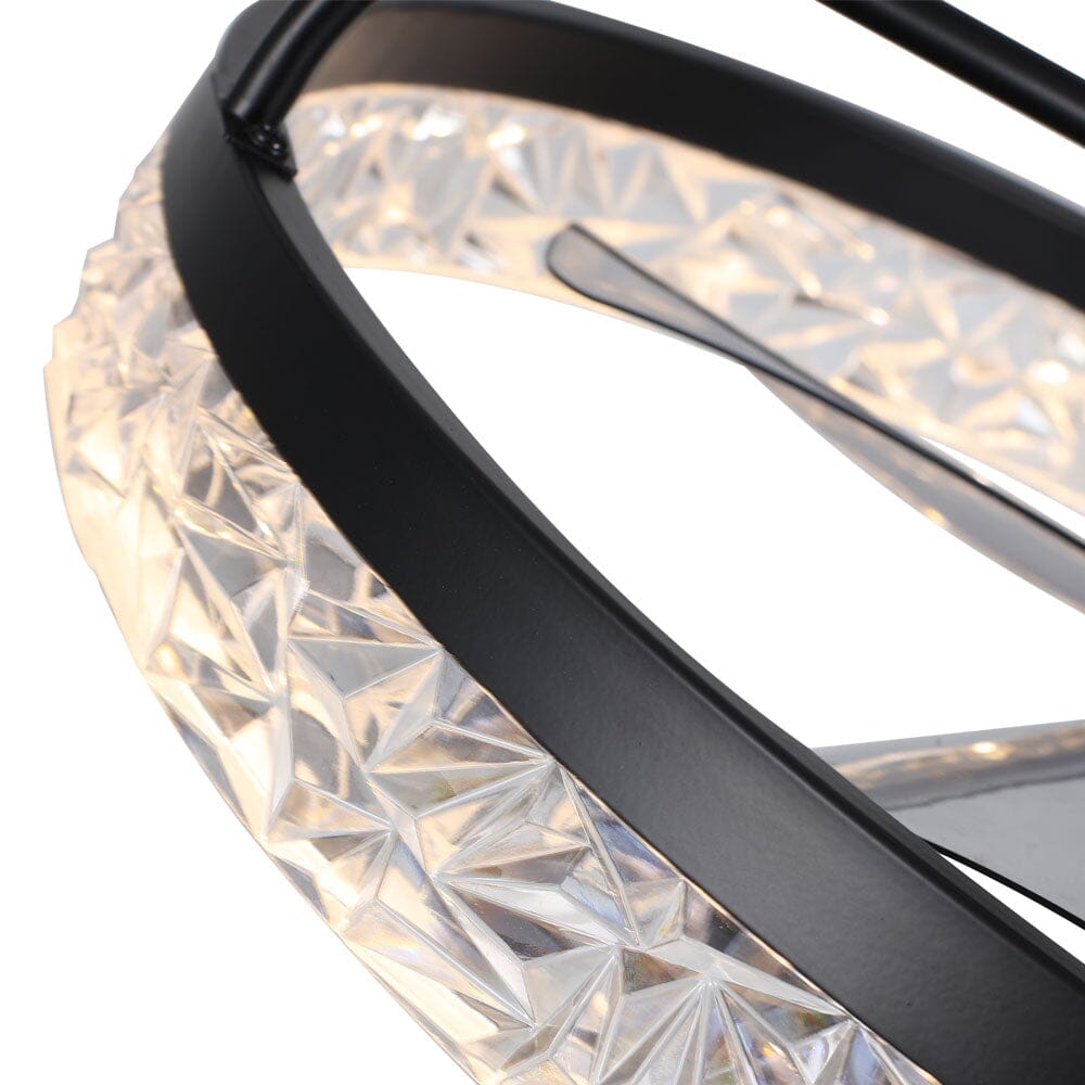 48cm Modern Black Round Crystal Ceiling Fan with Light - House Comfort