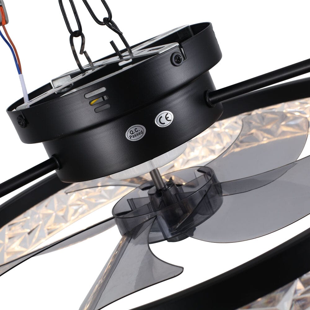 48cm Modern Black Round Crystal Ceiling Fan with Light - House Comfort
