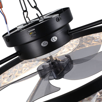 48cm Modern Black Round Crystal Ceiling Fan with Light - House Comfort