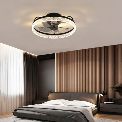 48cm Modern Black Round Crystal Ceiling Fan with Light - House Comfort