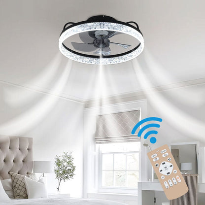 48cm Modern Black Round Crystal Ceiling Fan with Light - House Comfort