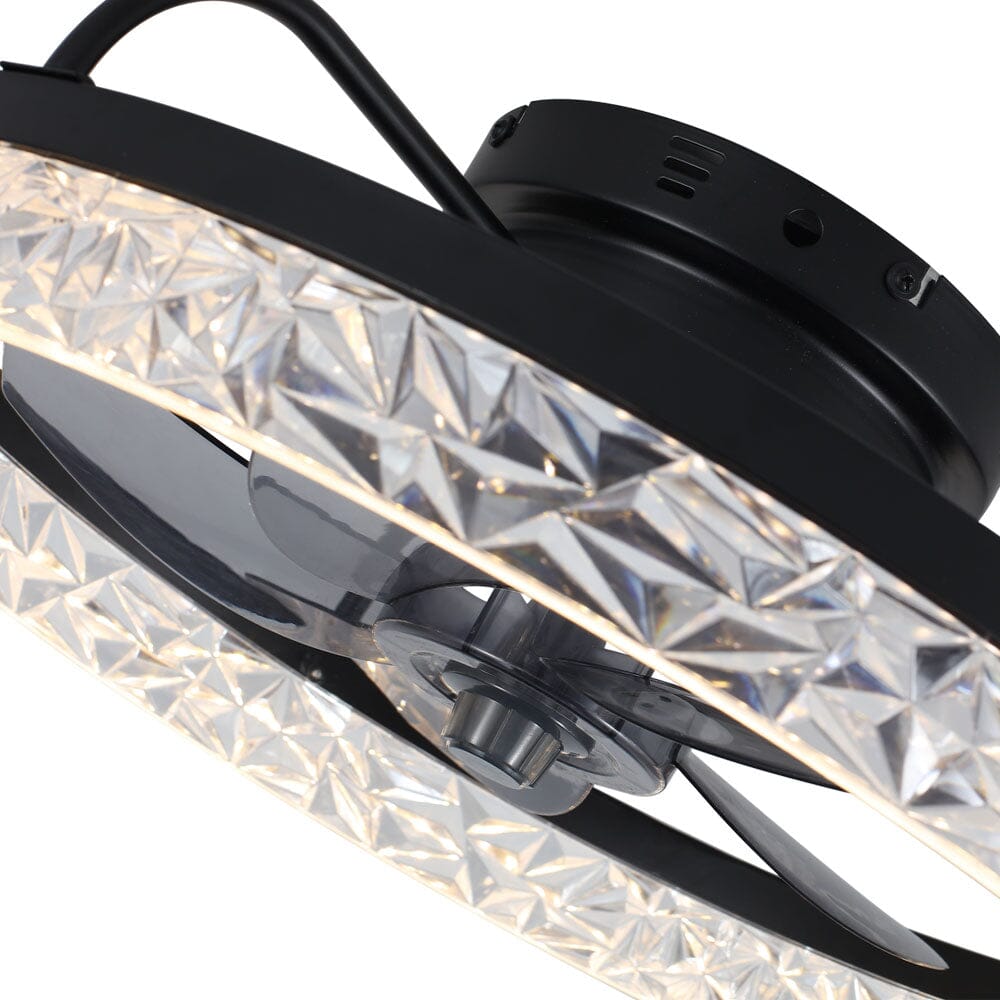 48cm Modern Black Round Crystal Ceiling Fan with Light - House Comfort