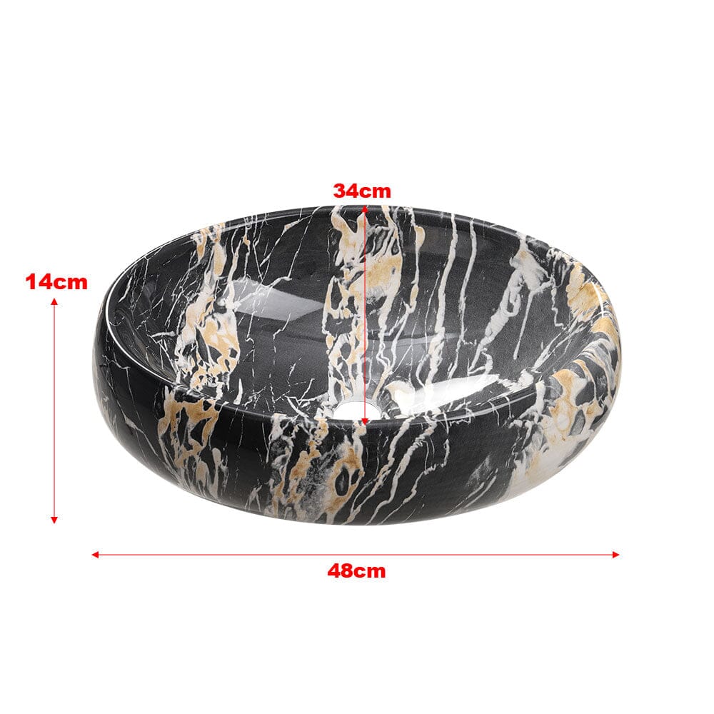 48cm W Ceramics Bathroom Sink Oval Vessel Sink with Drain Stopper - House Comfort