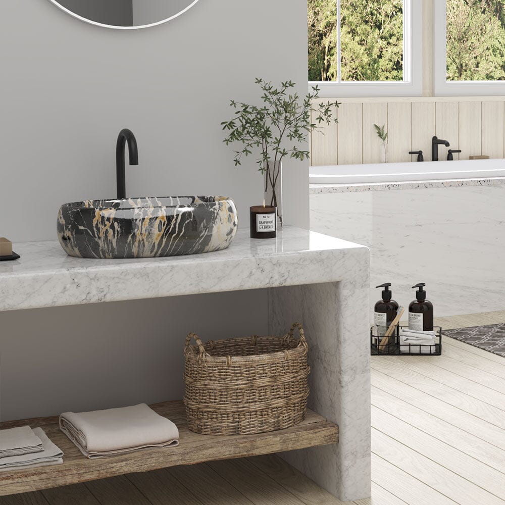 48cm W Ceramics Bathroom Sink Oval Vessel Sink with Drain Stopper - House Comfort