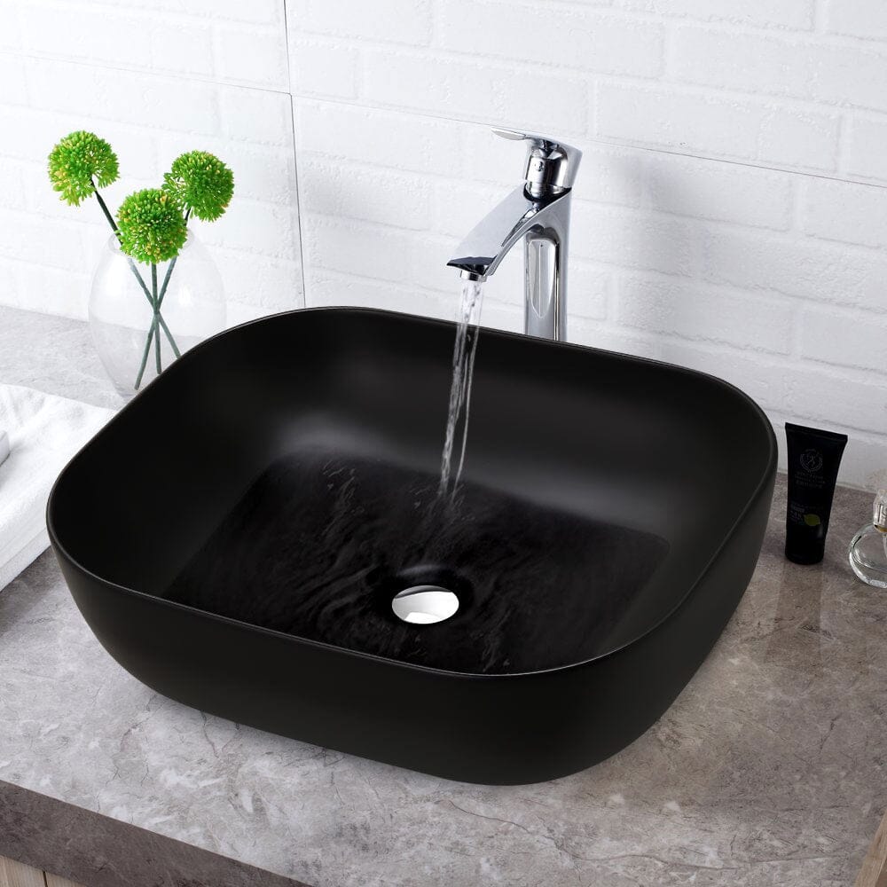 49.5cm W Black Ceramic Sink with Matte Black Finish for Bathroom - House Comfort