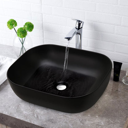 49.5cm W Black Ceramic Sink with Matte Black Finish for Bathroom - House Comfort