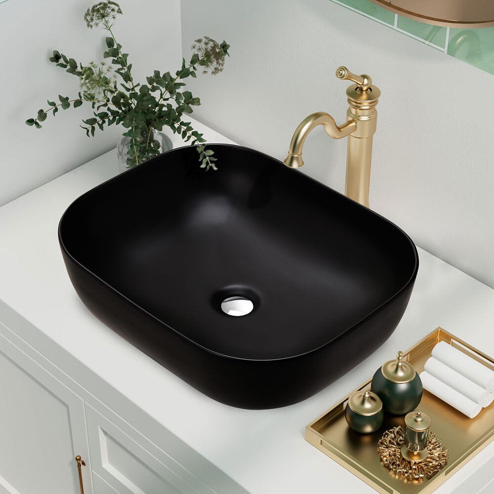 49.5cm W Black Ceramic Sink with Matte Black Finish for Bathroom - House Comfort