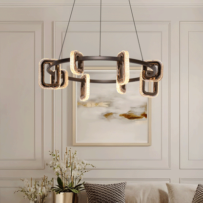 Lightsin Gold Geometric LED Pendant Light with Acrylic Accents Modern Crystal Chandelier Velora Boutique