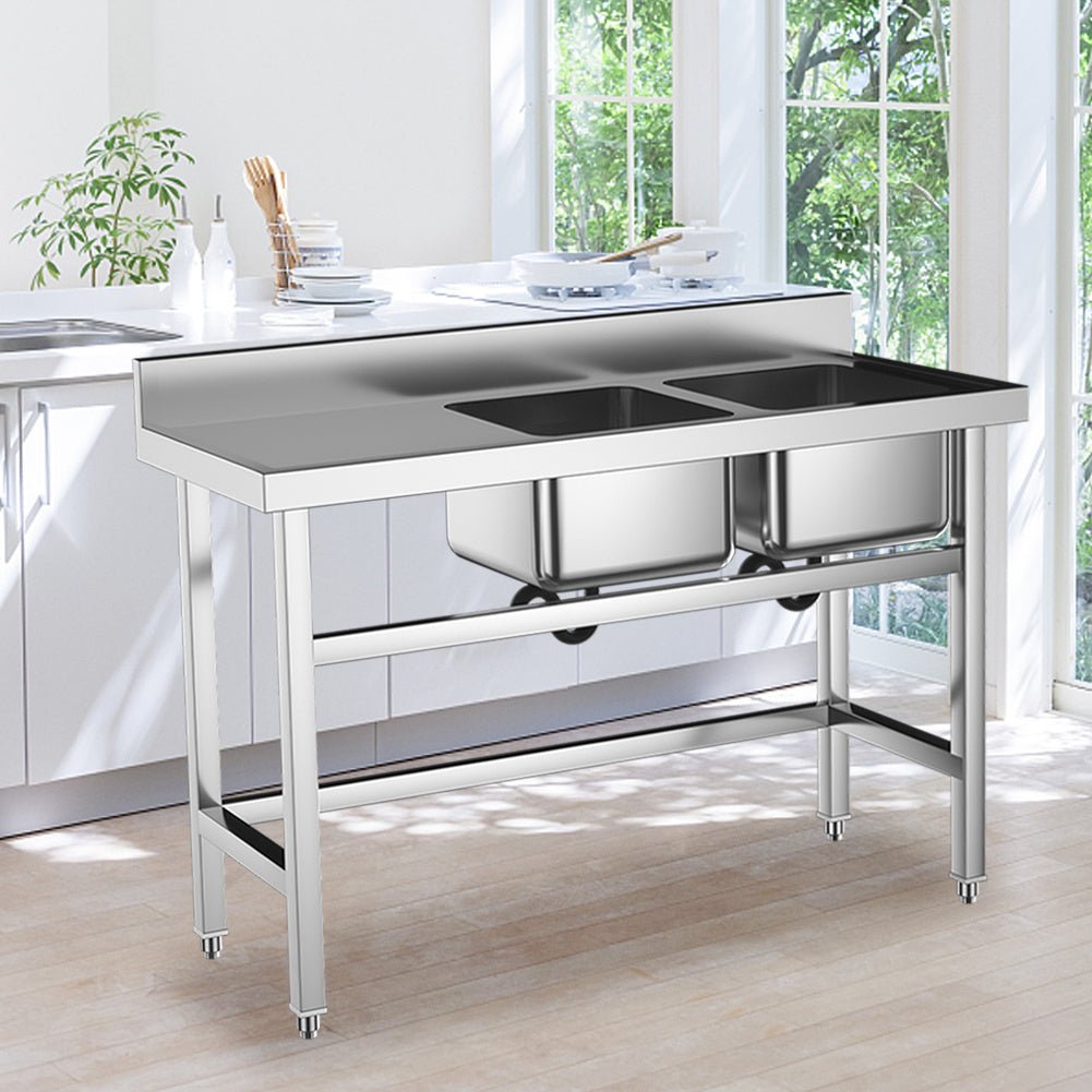 4ft Stainless Steel Kitchen Commercial 3 - compartment Sink with Drainboard - House Comfort