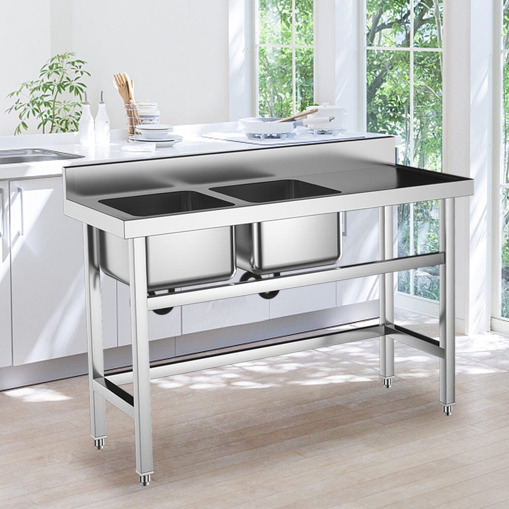 4ft Stainless Steel Kitchen Commercial 3 - compartment Sink with Drainboard - House Comfort