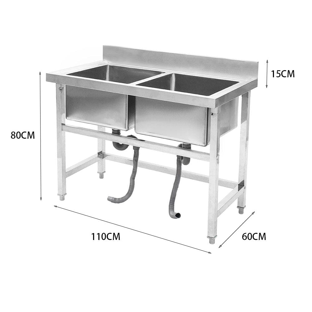 4ft W Stainless Steel Kitchen Commercial Catering Sink with 1/2 Large Compartments - House Comfort