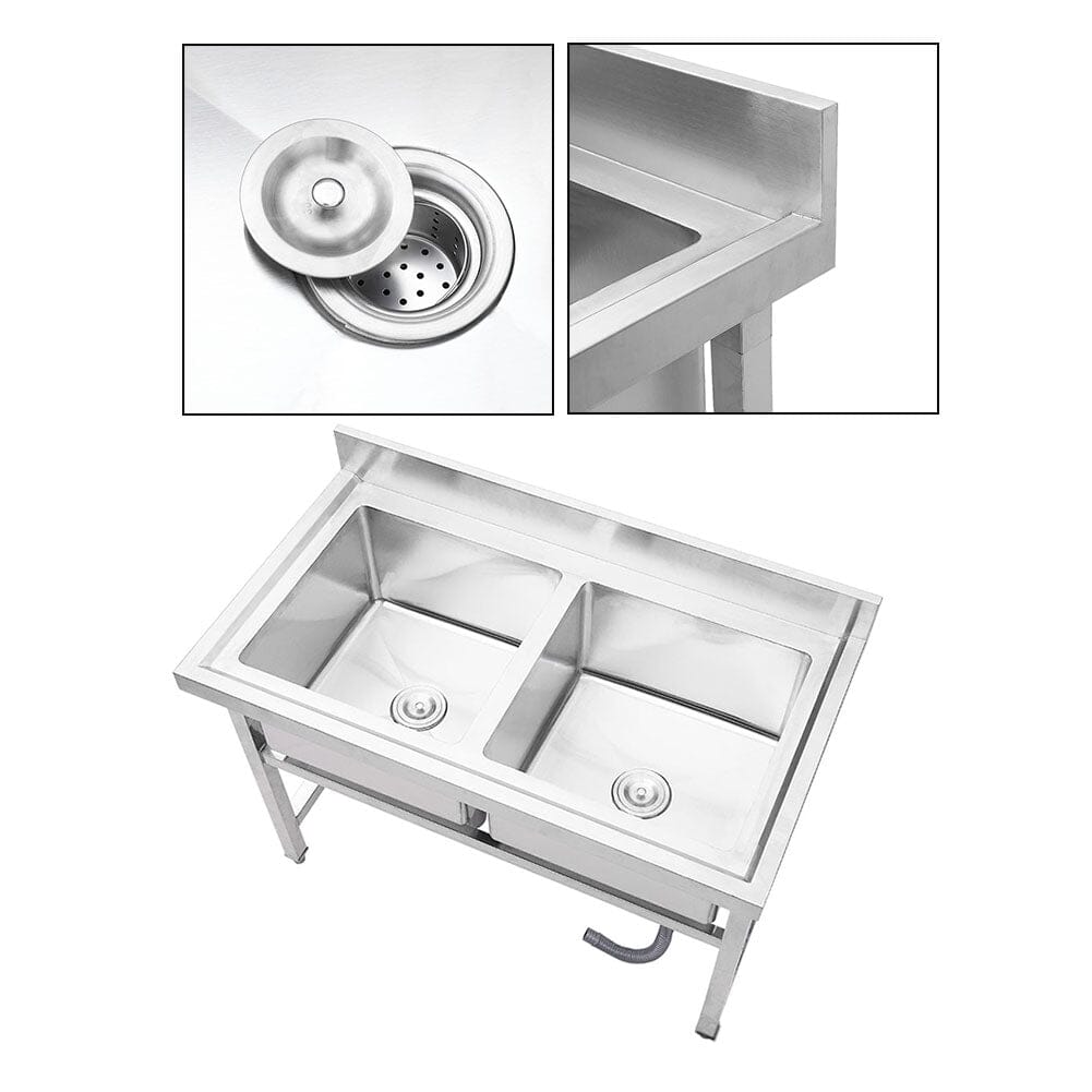 4ft W Stainless Steel Kitchen Commercial Catering Sink with 1/2 Large Compartments - House Comfort