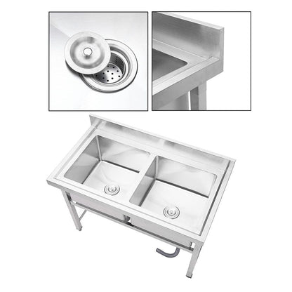 4ft W Stainless Steel Kitchen Commercial Catering Sink with 1/2 Large Compartments - House Comfort