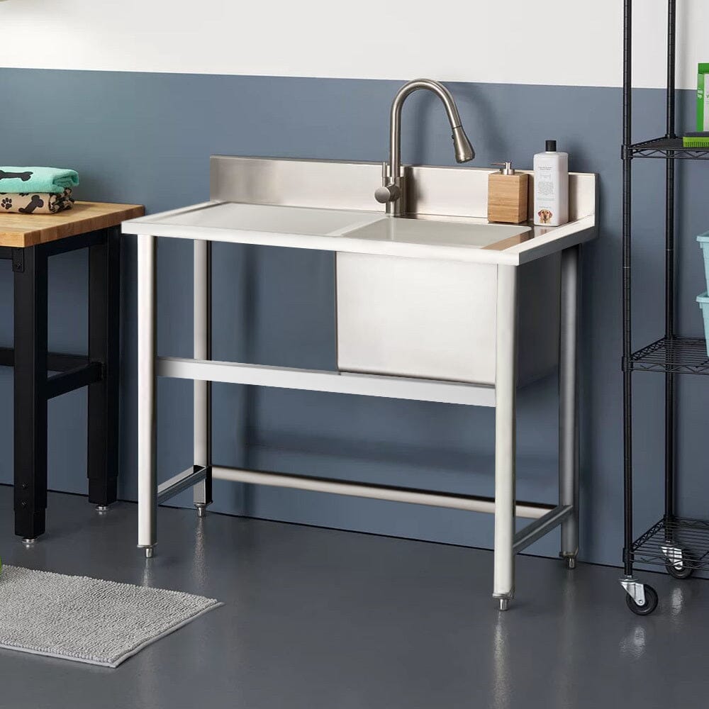 4ft W Stainless Steel Kitchen Commercial Catering Sink with 1/2 Large Compartments - House Comfort