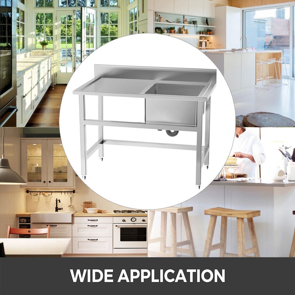 4ft W Stainless Steel Kitchen Commercial Catering Sink with 1/2 Large Compartments - House Comfort