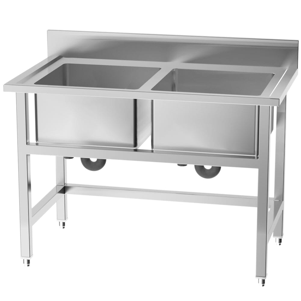 4ft W Stainless Steel Kitchen Commercial Catering Sink with 1/2 Large Compartments - House Comfort