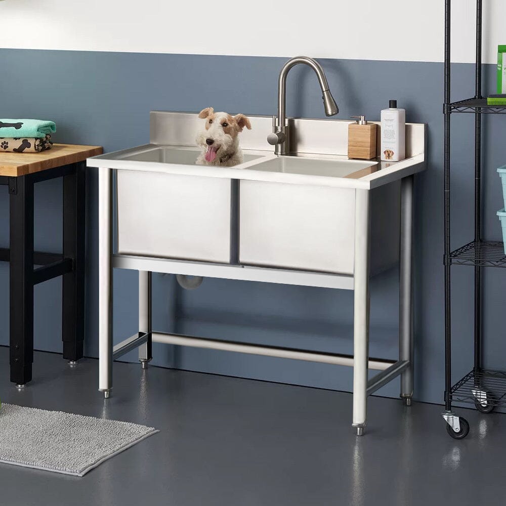 4ft W Stainless Steel Kitchen Commercial Catering Sink with 1/2 Large Compartments - House Comfort