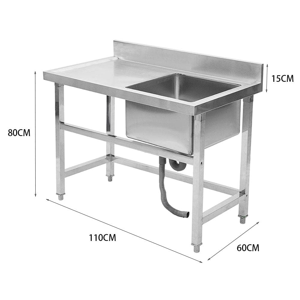 4ft W Stainless Steel Kitchen Commercial Catering Sink with 1/2 Large Compartments - House Comfort