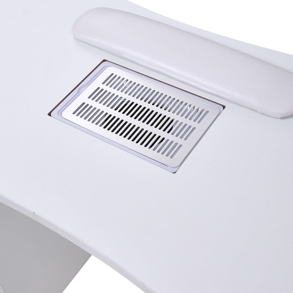 4ft Wide White Manicure Table with Dust Collector and Wrist Cushion - House Comfort