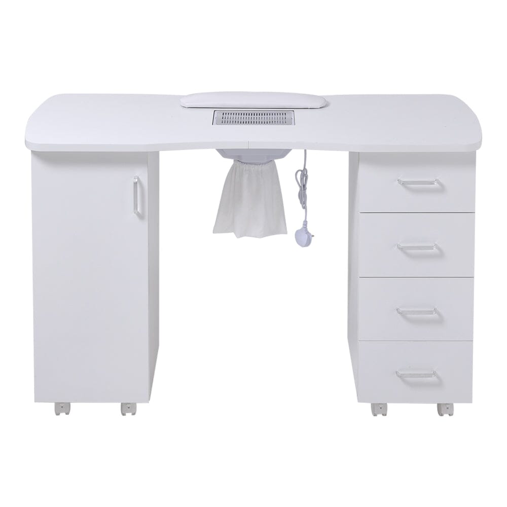 4ft Wide White Manicure Table with Dust Collector and Wrist Cushion - House Comfort