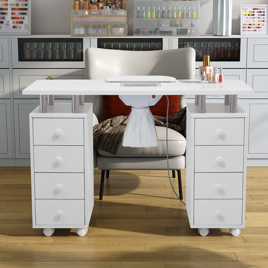 4ft Wide White Movable Manicure Table Nail Station with Dust Collector - House Comfort