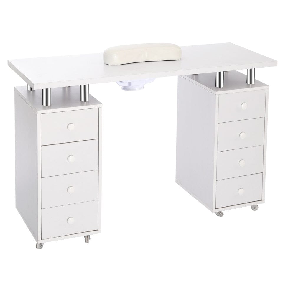 4ft Wide White Movable Manicure Table Nail Station with Dust Collector - House Comfort