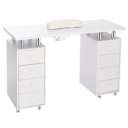 4ft Wide White Movable Manicure Table Nail Station with Dust Collector - House Comfort