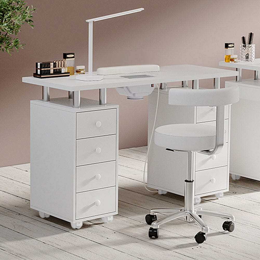 4ft Wide White Movable Manicure Table Nail Station with Dust Collector - House Comfort