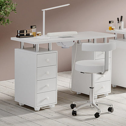 4ft Wide White Movable Manicure Table Nail Station with Dust Collector - House Comfort