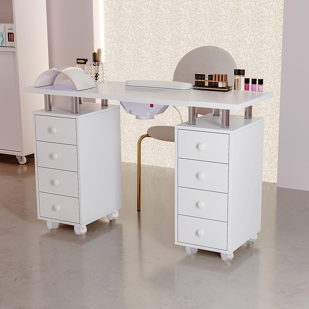 4ft Wide White Movable Manicure Table Nail Station with Dust Collector - House Comfort