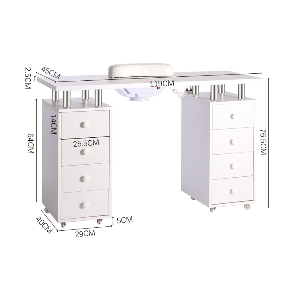 4ft Wide White Movable Manicure Table Nail Station with Dust Collector - House Comfort
